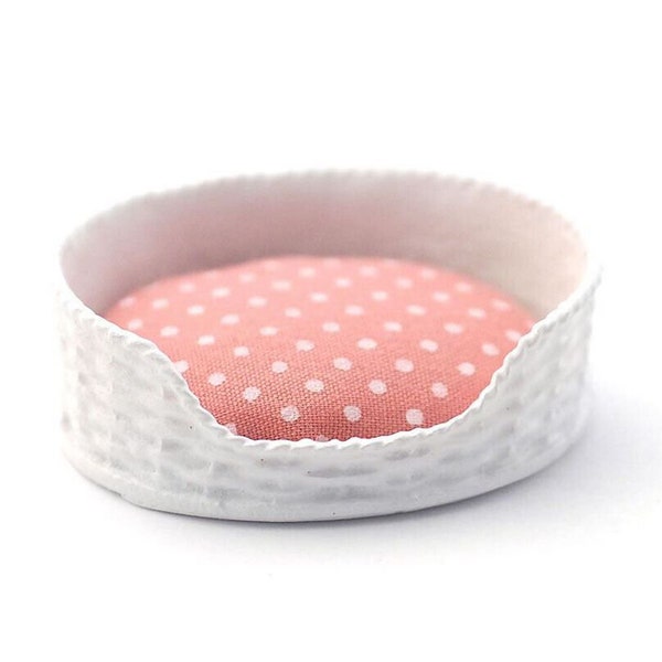 Dollhouse Bed for Cat or Dog, Miniature Pet Bed with Pink and White  Cushion