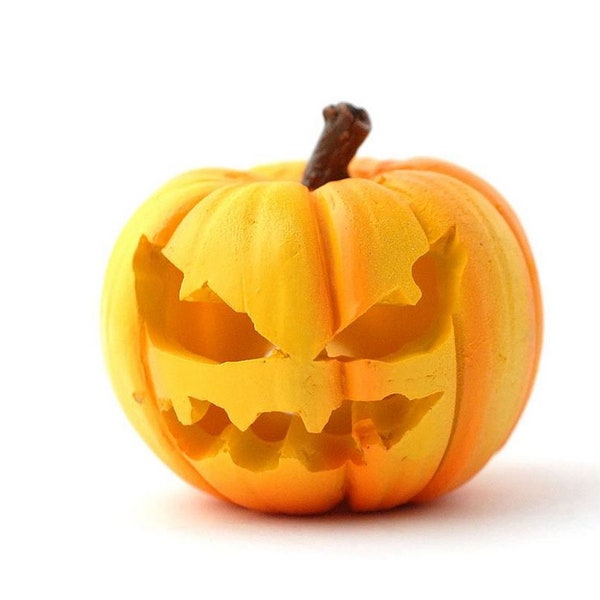 Miniature Resin Halloween Jack-o-Lantern, Carved Halloween Pumpkin, Fall Cake Topper