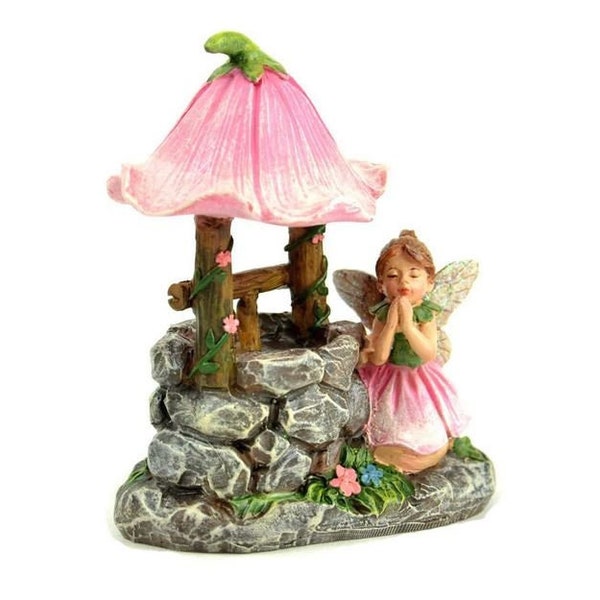 Miniature Well with a Spring Fairy, Fairy in Pink by a Wishing Well, , Fairy Cake Topper