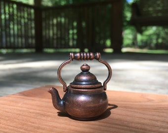 Miniature Antique Copper Kettle,  Dollhouse Teapot