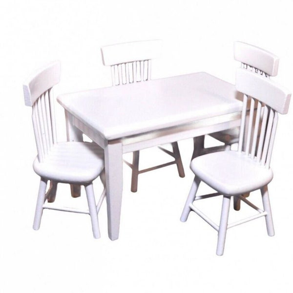 Table de cuisine blanche miniature et 4 chaises, ensemble de table de cuisine de maison de poupée, table et chaises peintes