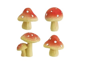 Set of 4 Miniature Red Fairy Garden Mushrooms