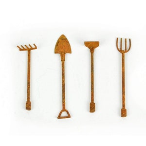 Miniature Rustic Garden Tools, 2&quot; Brown Fairy Garden Tools. Zen Garden Tools
