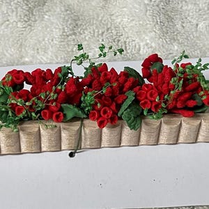 Dollhouse Miniature Window Box with Artificial Red Geraniums