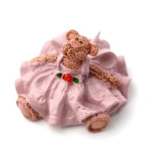 Miniature Teddy Bear in Pink, Dollhouse Nursery Toy Bear, Bear Cake Topper