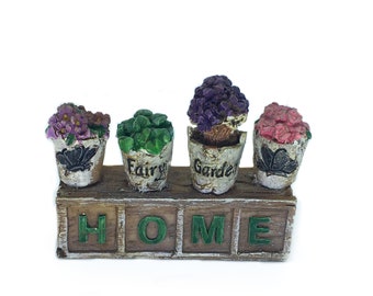 Miniature Resin Planter, Resin Flowers on a Box, 'HOME' Planter Box, Dollhouse Plants