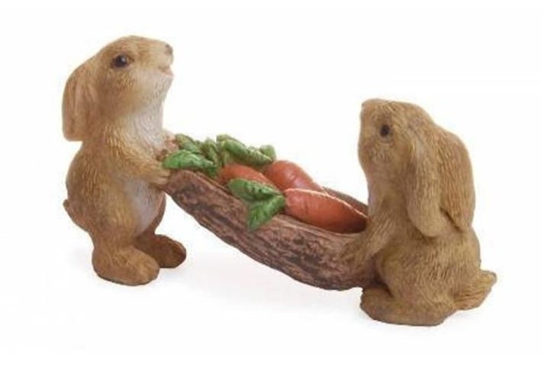 Two Bunnies Carrying Carrots Miniature Rabbits And Carrots Etsy