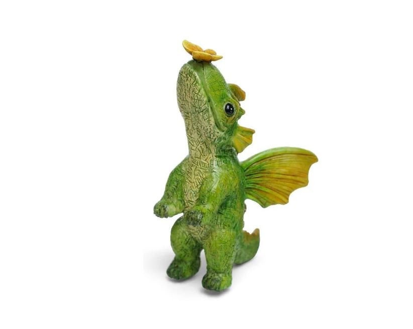 Standing Winged Dragon with Butterfly Green Baby Dragon Fairy Garden Dragon Dragon Cake Topper