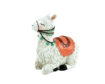 Miniature White Llama with an Orange Blanket Figurine