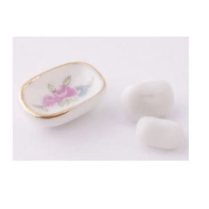 Miniature Porcelain Soap Dish with Soap, Dollhouse Soap, Dollhouse Bathroom Supply
