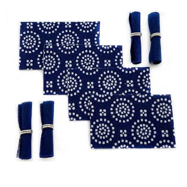 Set of 4 Dollhouse Navy Blue Placemats and Napkins, Miniature Dark Blue Kitchen Table Mats and Napkins