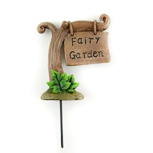 Fairy Garden Sign on a Pick, Brown Fairy Garden Sign. Fairy Garden Accessory