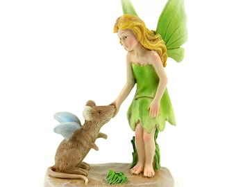 Green Wing Fairy, Fairy Mouse,  Fairy Garden Accessory, Birthday Gift, Get Well Gift,  Cake Topper, Shadow Box Mouse Fairy