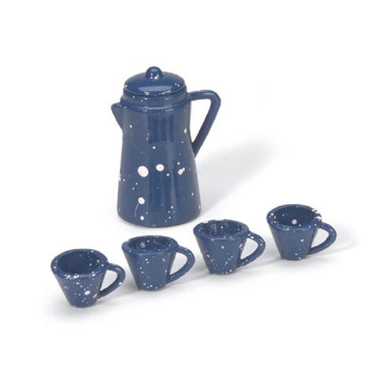 Blue #IM65079 Dollhouse Miniatures 1:12 Scale Spatterware Coffee Pot 