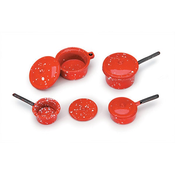 Miniature Red Pots and Pans,  Kitchen Supply, Dollhouse Kitchen, Fairy Kitchen, Camping Pots, Shadow Box Pans, Gift for Chef