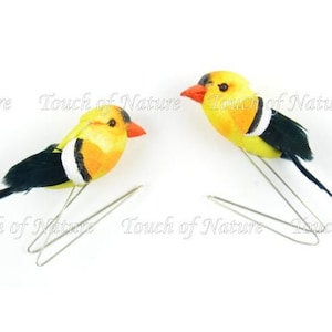 2&quot; Yellow and Orange Birds, Miniature Artificial Goldfinch Pair,Mini Birds on a Wire