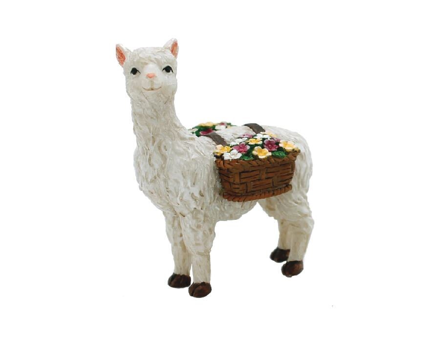 Llama with Flower Baskets, Miniature White Llama, Gift for Llama Collector, Llama Cake Topper