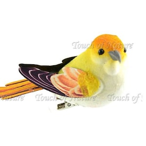 Miniature Yellow and Orange Bird, 3&quot; Bird with Paper Wings,  Spring Bird