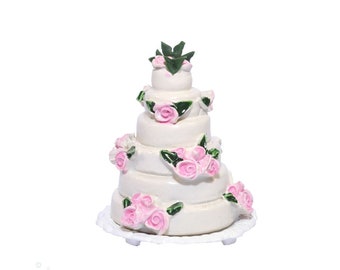 Miniature Wedding Cake, Decorated Dollhouse Cake with Pink Flowers, Special Occasion Cake Miniature