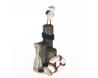 Driftwood Post, Seagull on a Harbor Post, Boat Dock,  Ocean Wood Post,  Nautical Decorated