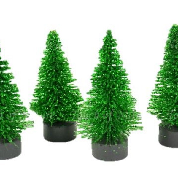 Miniature Glittery Pine Trees,  Evergreen Trees,  Fairy Garden Christmas Trees, Sparkling Holiday Trees, Christmas Village Accessory