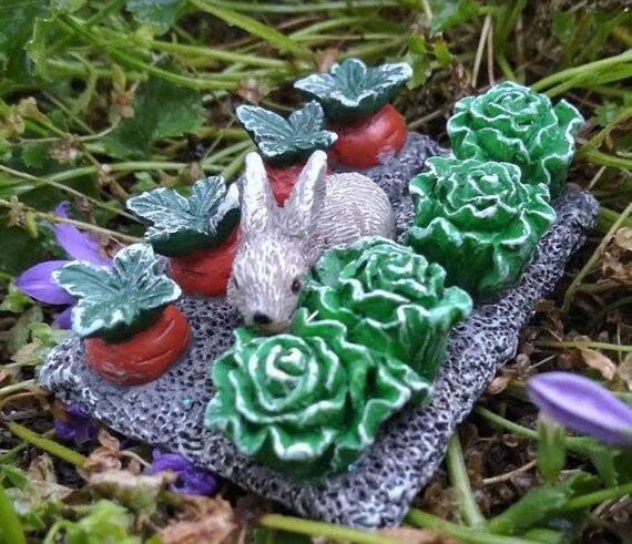 Mini Bunny Rabbit Fairy Garden Accessory Cabbage Carrot Patch Dollhouse Decor Mini Bunny Rabbit Fairy Garden Accessory Cabbage Carrot Patch Dollhouse Decor