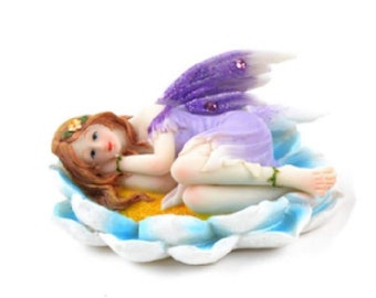 Fairy in Purple Resting on a Flower, Sleeping Purple Fairy, Summer Fairy