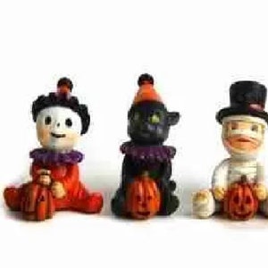 Miniature Halloween Trick Or Treaters,  Set of 3 Fairy Garden Babies in Costume, Halloween Cake Toppers