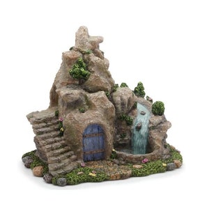 Cachoeira que brilha no escuro, casa de jardim de fadas com cachoeira fosforescente, fonte de água em miniatura para jardim