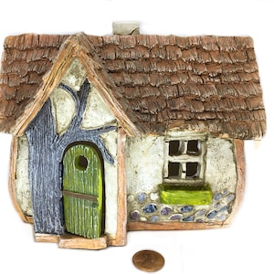 Miniature English Country Cottage House,  Poppy&#39;s Place Fairy Garden Cottage,  Woodland Cottage, Fairy Garden Cottage