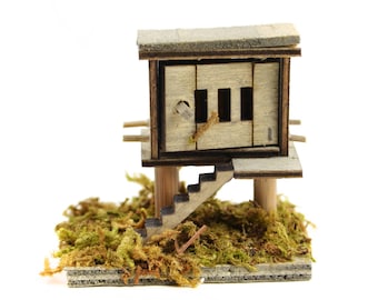 Micro-Mini Wooden Chicken Coop,  Farmer&#39;s Hen House, Farm Animal Pen, Fairy Garden Accessory