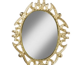Oval Dollhouse Mirror, Miniature Gold Framed Mirror
