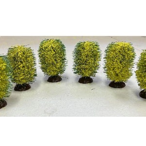 Set of 6 Artificial Yellow  Bushes, Fairy Garden Landscaping, Green and Yellow Pollen Bushes