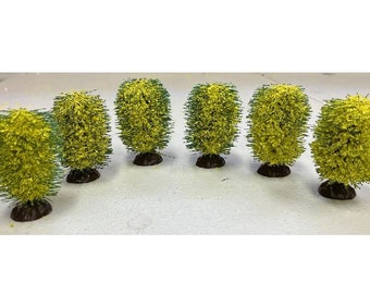 6 Miniature Yellow Pollen Bush Set, Diorama Trees