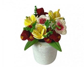 Dollhouse  Miniature Artificial Flowers in a White Pot