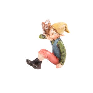 Pixie Boy with Squirrel,  Sitting Boy Pixie,  Garden Pixie with Squirrel