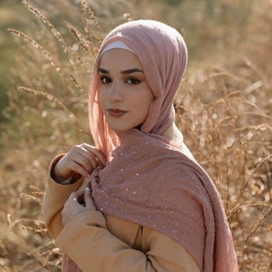 Cotton Crinkle Sequin Hijab Head Scarf Shawl Wrap for Women