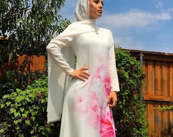 Robe longue modeste en satin de soie caftan abaya avec manches
