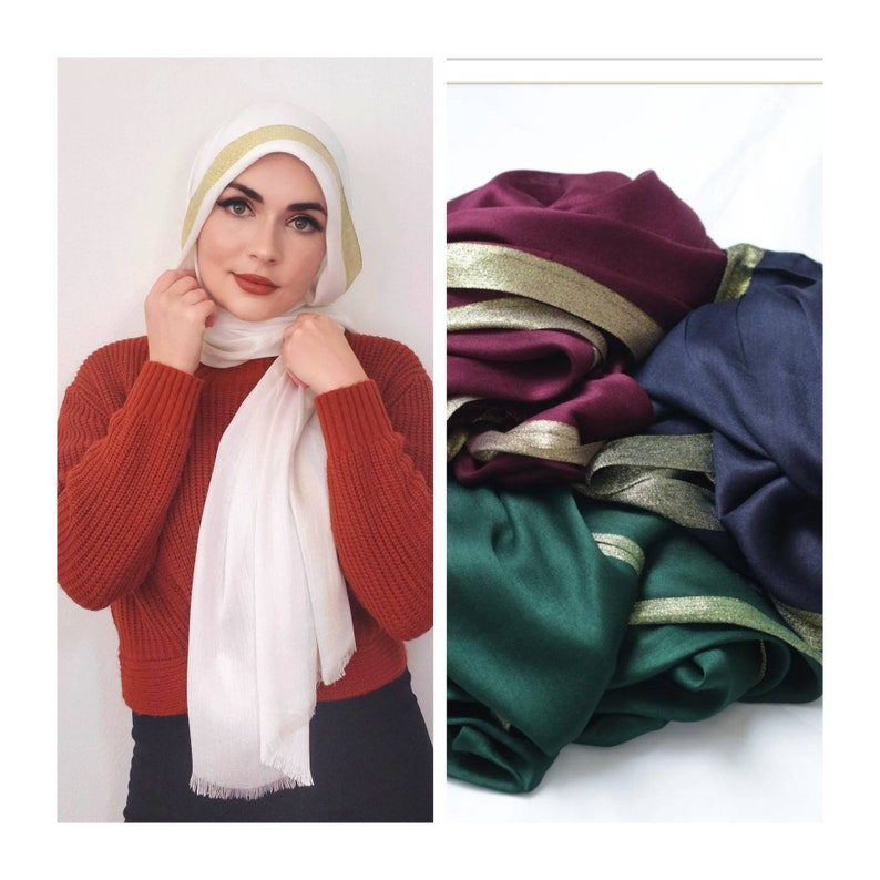 Glitter shimmer Edge Viscose Hijab Wrap Head Scarf shawl for Etsy