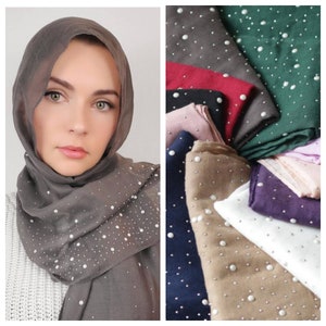 Premium quality Cotton Viscose Pearl Hijab Headscarf Shawl Wrap for women