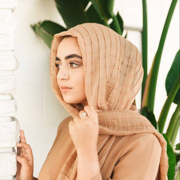 Cotton Viscose Pleated Hijab Head Scarf Shawl Wrap for women