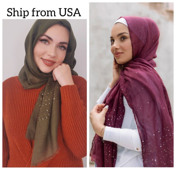 Luxury Sequin Sparkle Shimmer Glitter Viscose Hijab Head Scarf Shawl Wrap for women