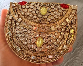 Kundan Evening Bag Clutch with Detachable Chain – Party Wedding Accessory