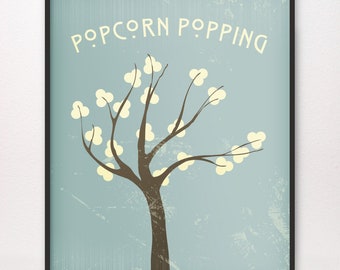 Popcorn Popping • Giclée Art Print • Blue or Green or Pink • LDS Mormon Apricot Tree