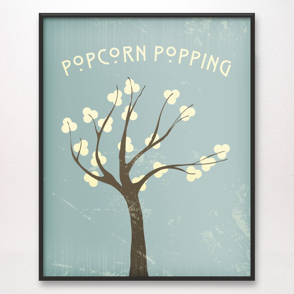 Popcorn Popping Giclée Art Print Blue or Green or Pink LDS Mormon