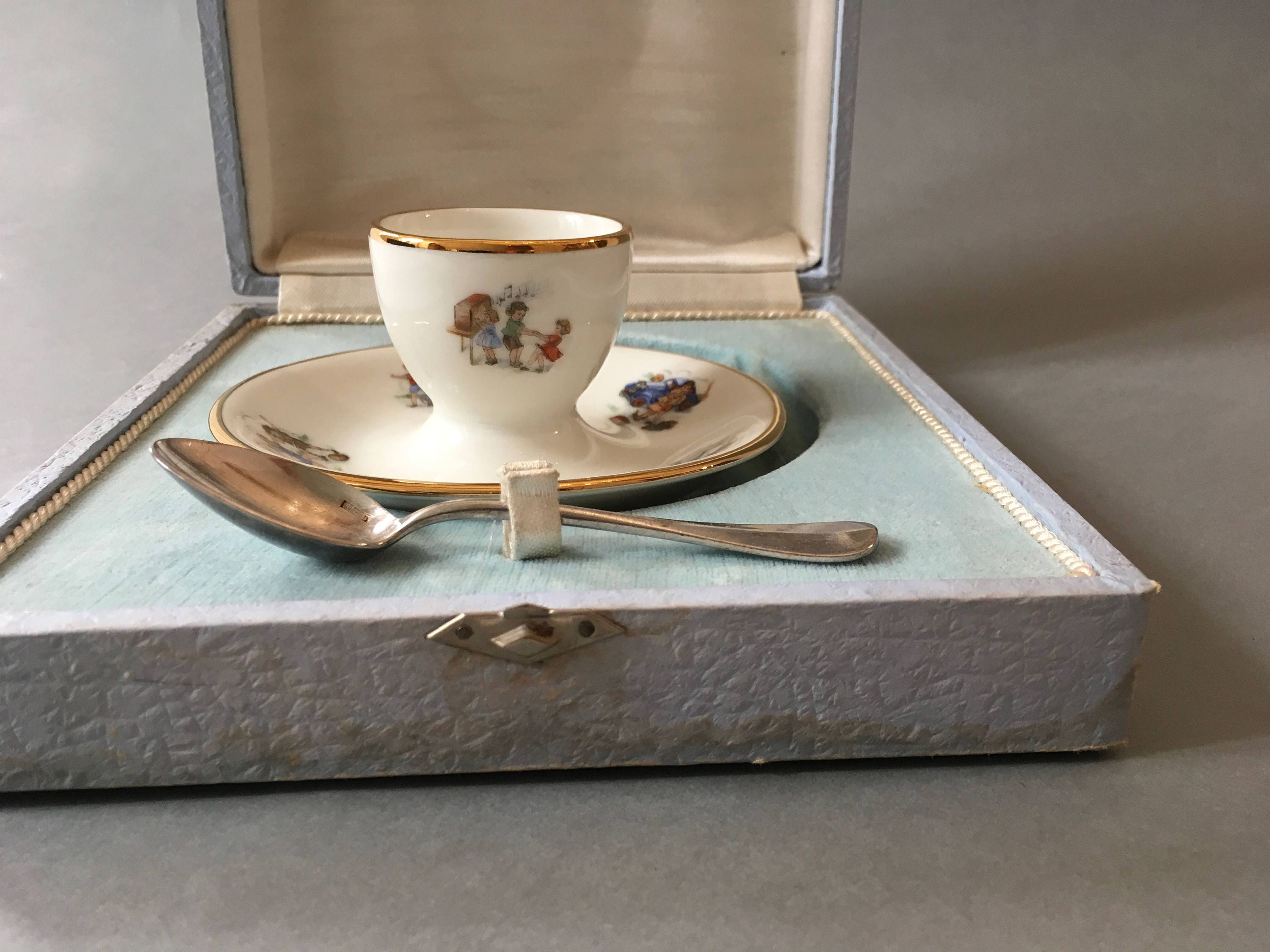 Egg Cup & Spoon Set.childs Limoges Egg Cup. Baptism Gift. Baby Birth Made in France.children Decor.