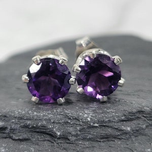 Amethyst Sterling Silver Stud Earrings, February Birthstone Earrings, Gift for Her