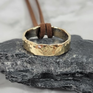 Handmade Men's Hammered Brass & Argentium Silver Ring Necklace – Unique Pendant Jewelry - Anniversary or Birthday Gift for Him