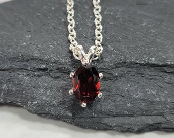 Garnet Sterling Silver Pendant Necklace 8x6mm Oval Cut, January Birthday Gift For Her