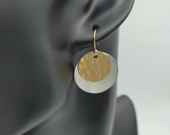 14k Gold Filled And Fine Silver Dangle Disc Earrings, Mixed Metal Earrings, Gift For Her